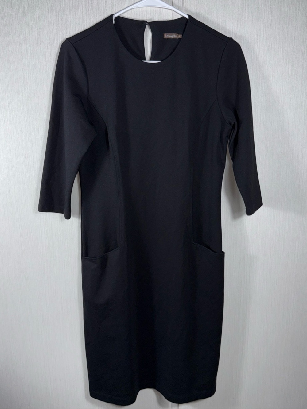 J.McLaughlin Womens Black Ponte 3/4 Sleeve Sheath Dress with Pockets Size S